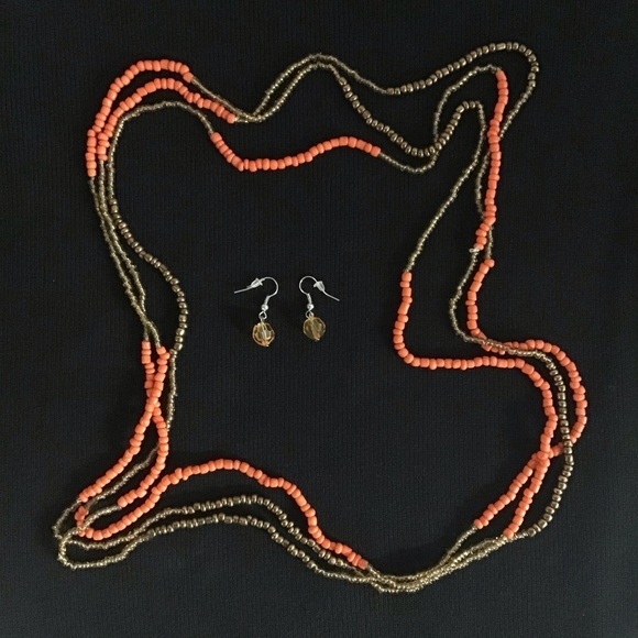 NWOT Jewelry - Orange and Gold Beaded Necklace and Earring Set - New Without Tag